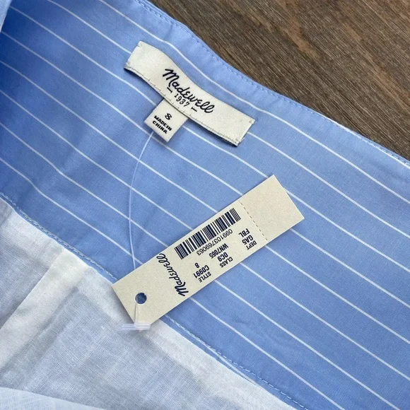 Madewell Cotton Pinstripe Skirt Light Blue 8 - Picture 8 of 9